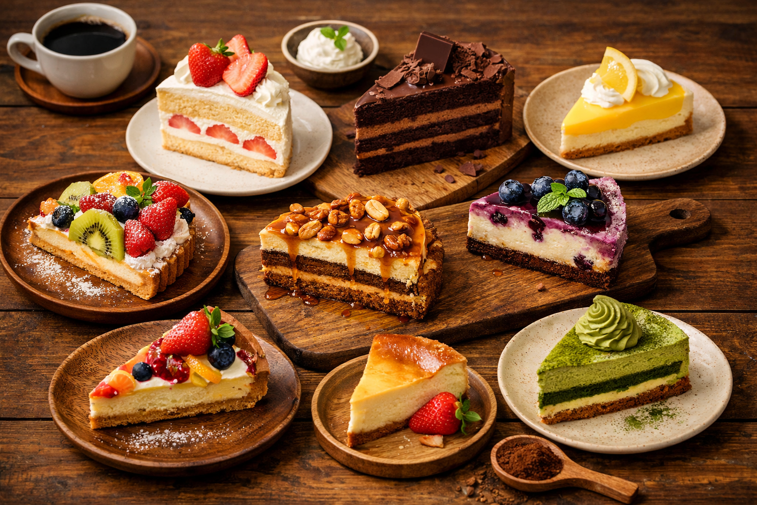 色んな種類のケーキの写真